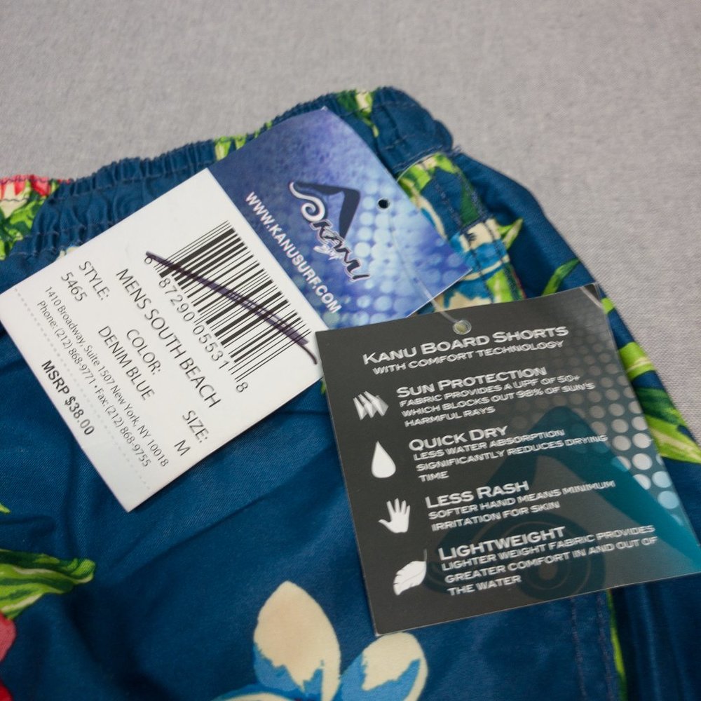 Denim Blue Tropical Floral Print Swim Trunks M - Picture 5 of 7